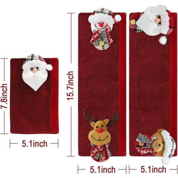 Christmas Fridge Handle Covers‎ - Santa & Snowman Kitchen Decor, Set of 6 - Picture 5 of 8
